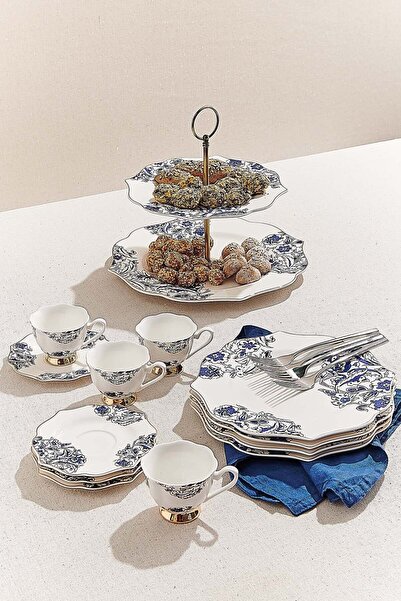 Paşabahçe Coffee Cup Set for 4 People Blue White
