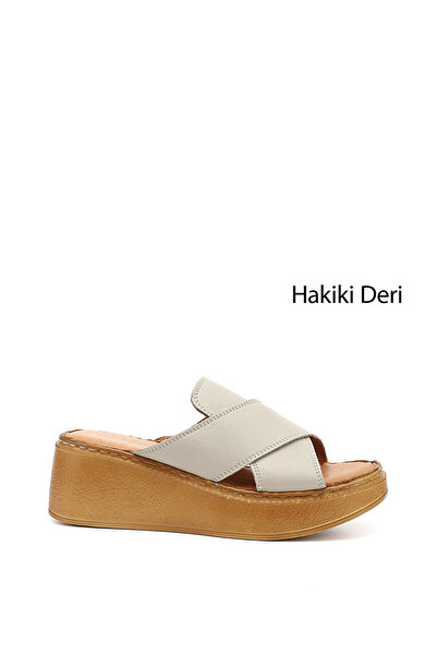 LC Waikiki Nevavm Women's Cream Filled Sole Genuine Leather Slippers with a D...