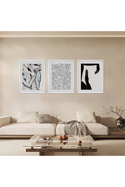KOLAJTASARIM Set de 3 tablouri din lemn cu forme de linii abstracte minimalis...