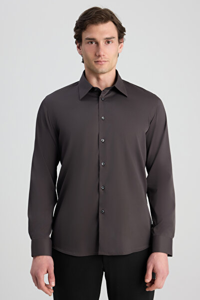 Twn Slim Fit Mink Plain Travel Shirt