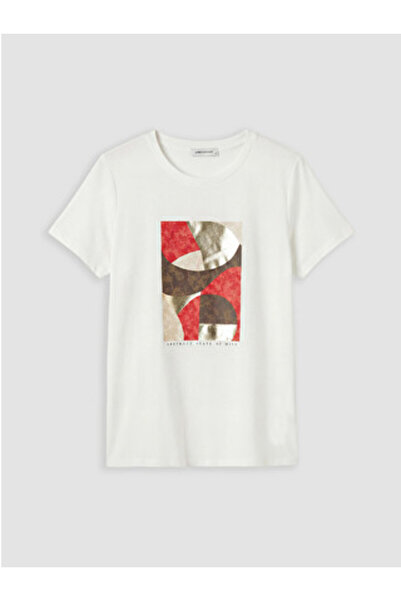 LC Waikiki νέα σεζόν Γυναικείο μπλουζάκι με στάμπα White Crew Neck