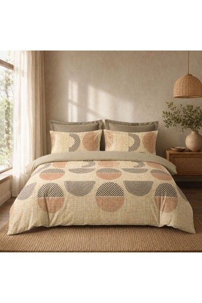 Cotton Box Moona Brown double bed linen, ranforce Cotton , geometric pattern