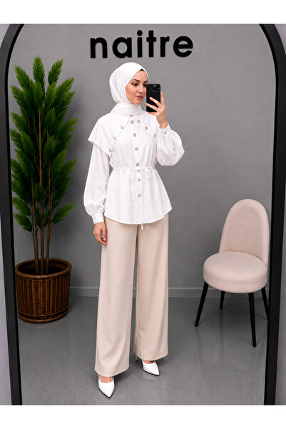 naitre Button Detailed Cape Collar Belted Modal Shirt