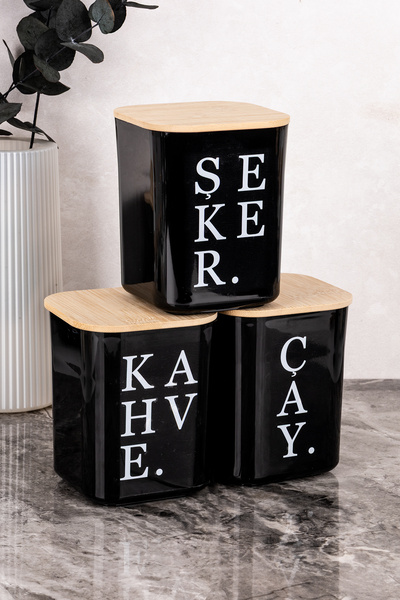 dnshome 3 Adet Bambu Vakum Kapaklı Saklama Kabı Seti Çay Şeker Kahve Tuz Etik...