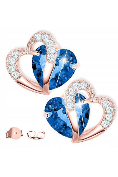 Larezo Cercei Din Argint 925 Placati Cu Aur Roz 18K, Cu Inimioare Din Cristal...