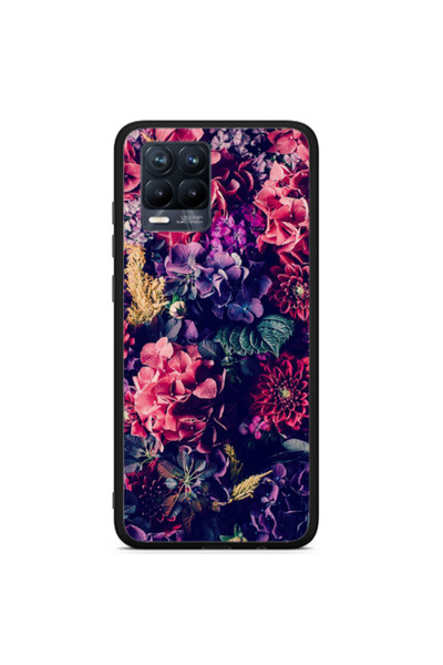 Other Realme 8 i Purple and pink flowers Black Glossy Θήκη