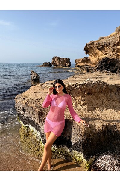 LOISY Women's crew neck sheer beach dress