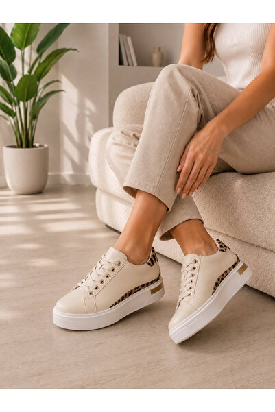 goodyer KADIN BEJ LEOPAR DETAYLI RAHAT BAĞCIKLI GÜNLÜK/CASUEL SNEAKER SPOR AY...