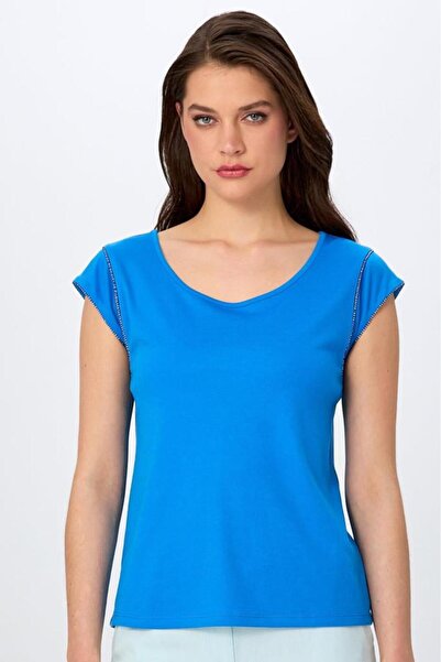 İKİLER Yuvarlak Yaka Sim Şerit Detaylı Bluz 026-1020