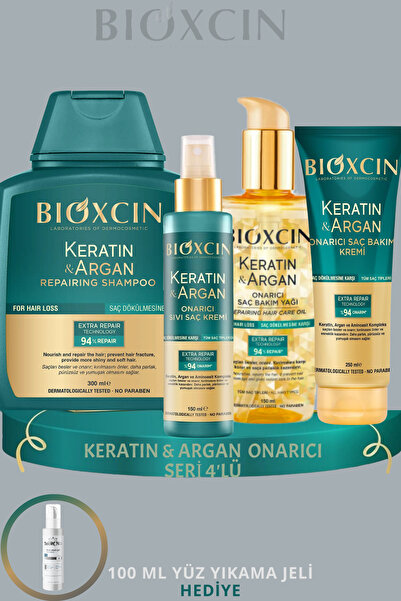 Bioxcin Keratin & Argan Onarıcı 4'Lü Seri Şampuan-Sıvı Saç Kremi-Saç Bakım Ya...
