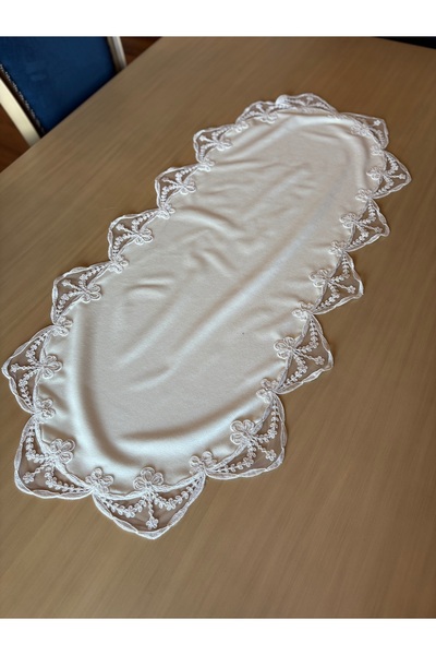 ELORA MAISON Fransız dantelli oval günlük hediyelik kadife orta sehpa runner ...