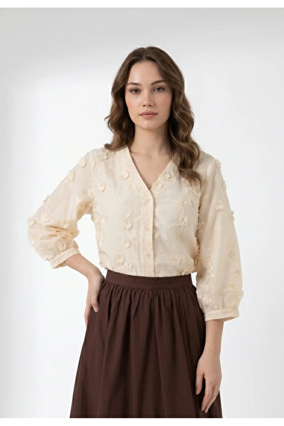 TATULA Floral Embroidery Detailed Shirt