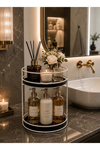 Silkyreal Krem 2 Katlı Banyo Kozmetik Takı Makyaj Düzenleyici ,Çok Amaçlı Org...