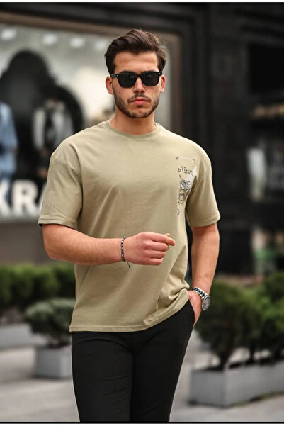 diğer1234 Ανδρικό t-shirt Χακί με στάμπα Oversize — m