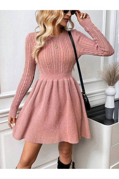 Iuliashop Rochie scurtă tricotată Grigorina roz - Mărimi mari - 44
