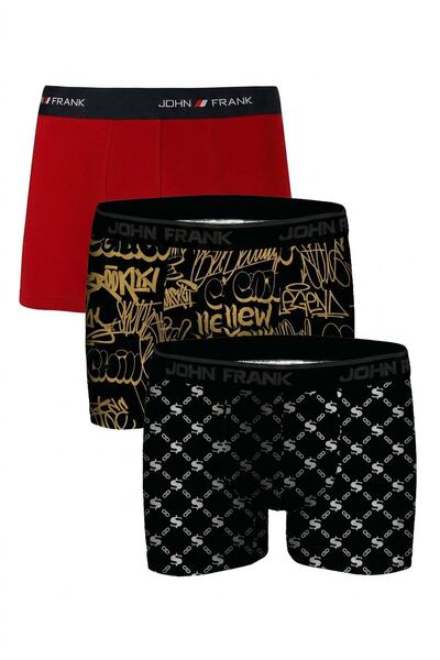 John Frank Logoed Cotton 3 Pack Boxer Men's Boxer Jfbs3