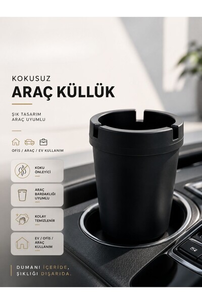 Galeriyo Kokusuz Sert Plastik Oto Araba Küllük Siyah 1 Adet