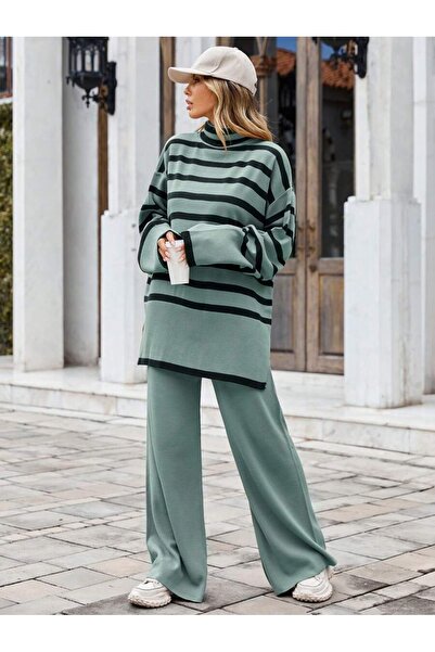 Iuliashop Knitted Set with Lorelai Vernil Striped Black Pants