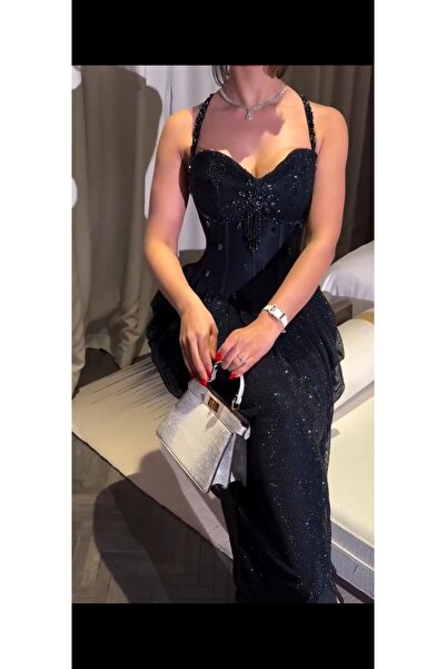 al faten Long Evening Dress Dark Black