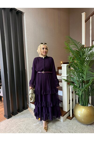 Tafetta Katlı Şifon Elbise