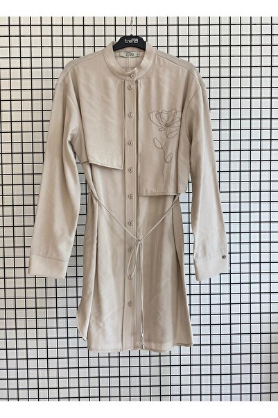 Armine Trend Rayon Kumaş Aller li Bağcıklı Çiçek Detaylı TAM KALIP Yazlık Tunik