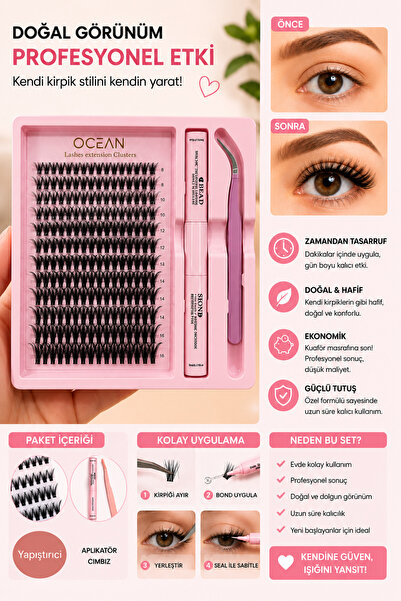 Ocean Takma Kirpik Seti 156 Adet Kirpik, Kirpik Cımbızı, Eyeliner Yapıştırıcı