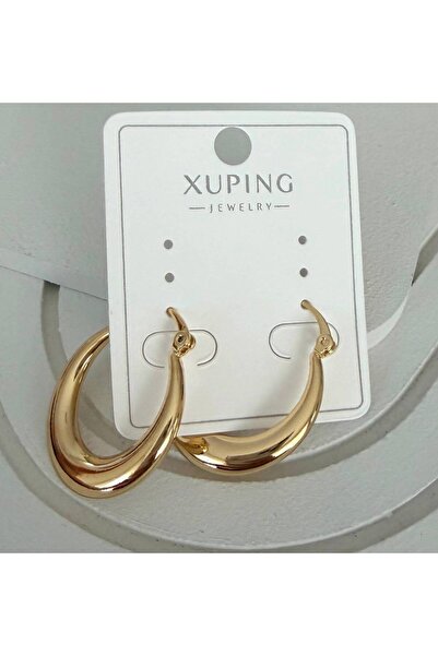julee.co Xuping Oval İçi Dolu Ağır 14 K Renk Altın Rodyum Kaplama Küpe (3 cm)