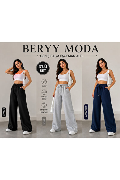 modlux 3 (bucăți) Pantaloni de trening pentru femei, negri, gri, bleumarin, c...
