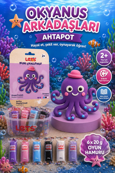 Lets Mini Challenge 5 Renk Okyanus Arkadaşları Ahtapot Oyun Hamuru 120g