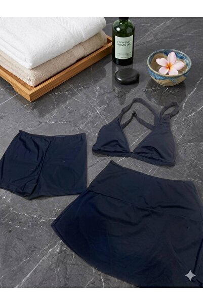 mikam 3-Piece Supportless Skirted Shorts Bikini Set
