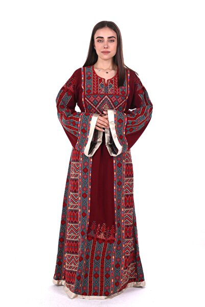 al bent al sharqieh Ladies Printed Jalabiya - Full-Sleeve crepe Dress with be...