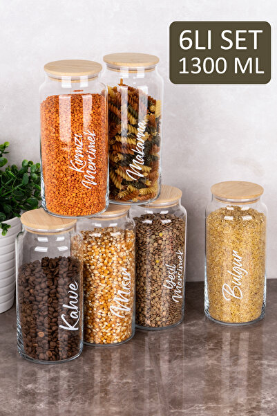 Dolkin Home طقم طعام مكون من 6 قطع سعة 1300 مل، غطاء من الخيزران، وعاء زجاجي ...