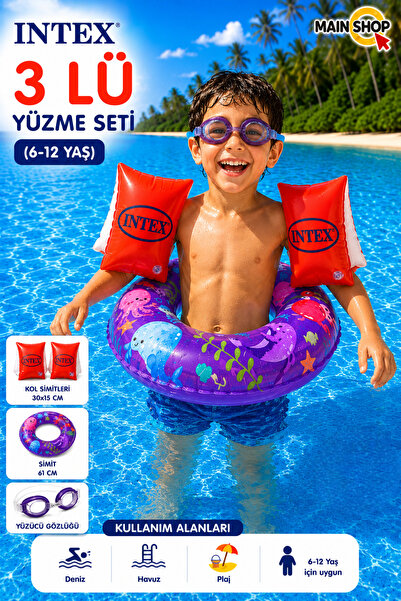 MAİN SHOP Intex 3'lü Çocuk Deniz Havuz Yüzme Seti - Şeffaf Baskılı Simit 61 c...