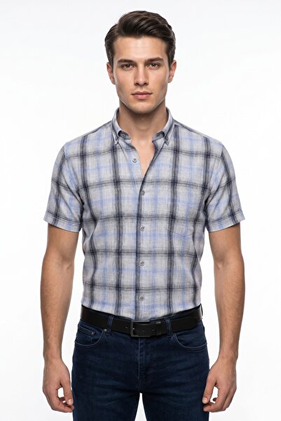 rasstmen Men's Plaid Classic Single Pocket Short Sleeve Shirt Bgl-St05569