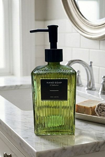 Decopat 400 ml Luxury Glass Liquid Soap Dispenser with Black Lid