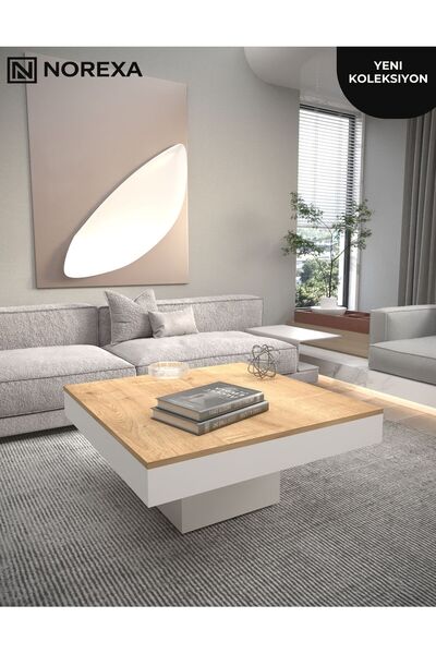 NOREXA Premium Modern Orta Sehpa Beyaz Salon Sehpası Minimal Tasarım Kare Sehpa