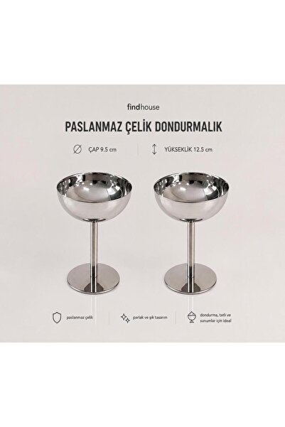 findhouse Yeni Nesil Ayaklı 2li Kaliteli Paslanmaz Çelik Çerez Dondurma Kases...