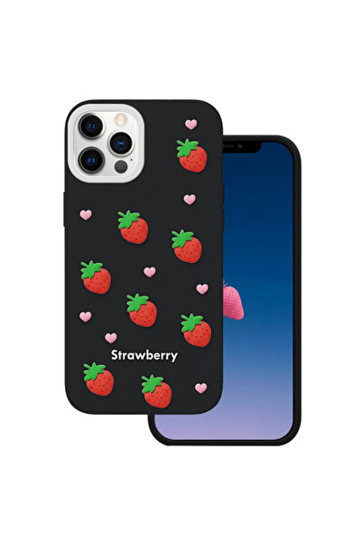 OEM Husa pentru Apple iPhone 15 Pro / 14 Pro, OEM, Strawberry, Neagra