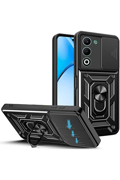Rivor Oppo A5 4G/5G 2025 Uyumlu Kılıf Kamera Sürgülü Standlı Yüzüklü Darbe Em...
