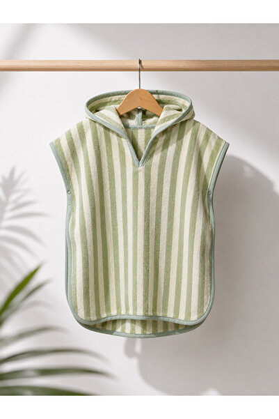 Pufiko Kids Yeşil Çizgili Unisex Panço