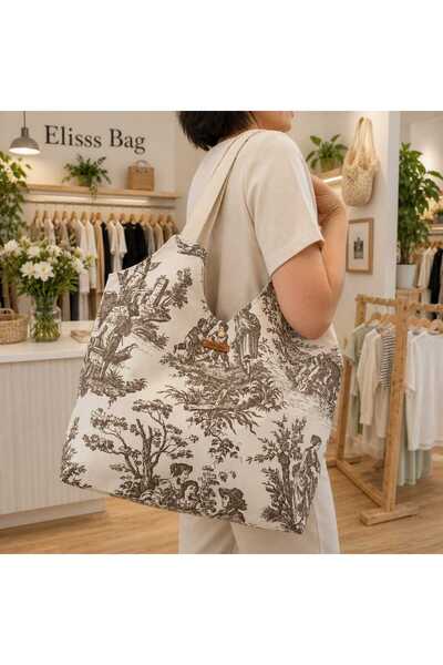 Elisss Design حقيبة شاطئ، حقيبة أطفال، حقيبة نزهة، مزينة بأشكال، كريمية، حقيب...