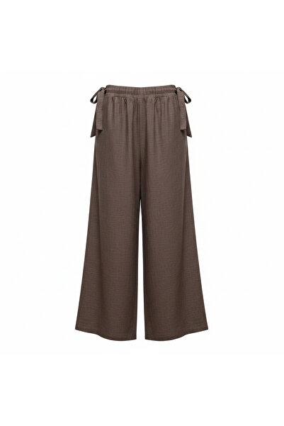 Generic Women's Brown Wide Leg Linen Blend Trousers