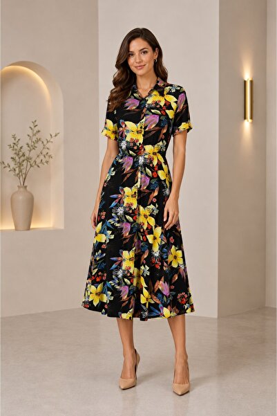 Bad Rochie dama Midi tip camasadin 100% Vâscoză cu Imprimeu Floral Exotic