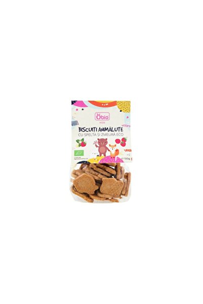 OBİO Biscuiți bio în formă de animăluțe, cu spelt și zmeură, 100g