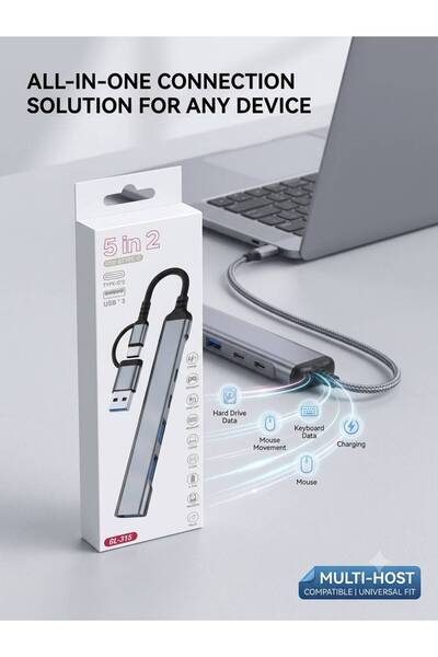 USB 5 in 2 & Type-C Çok Fonksiyonlu Çoklayıcı Hub