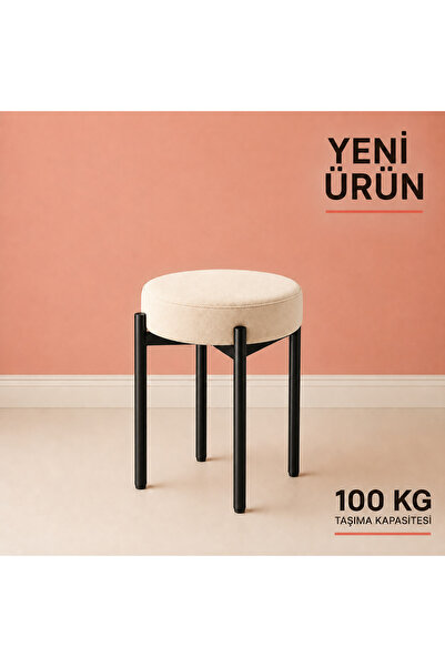 EDMONDA EV AKSESUAR CEMRE TEKLİ PUF TABURE BENCH MAKYAJ SANDALYESİ SİYAH AYAK