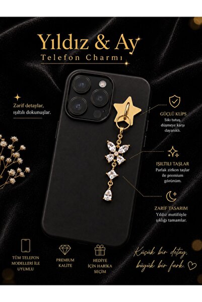 ZZ 3010 Premium Zirkon Taşlı Ay ve Yıldız Figürlü Lüks Telefon Charmi