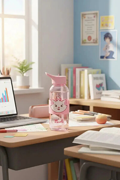 Miniso زجاجة ماء بلاستيكية مرخصة من ديزني ماري مع قشة وغطاء 1000 مل - سلسلة أ...