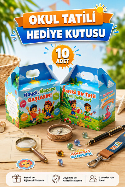 Sticker Ekspres 10 Adet Okul Yaz Tatili Hediye Kutusu Karne Mezuniyet Hediyes...