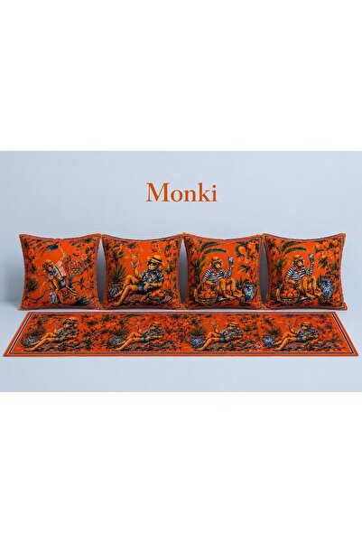 R-EYLA R’EYLA MONKİ 5 PARÇA SOFRA TAKIMI 1 RUNNER + 4'LÜ KIRLENT KILIFI SETİ